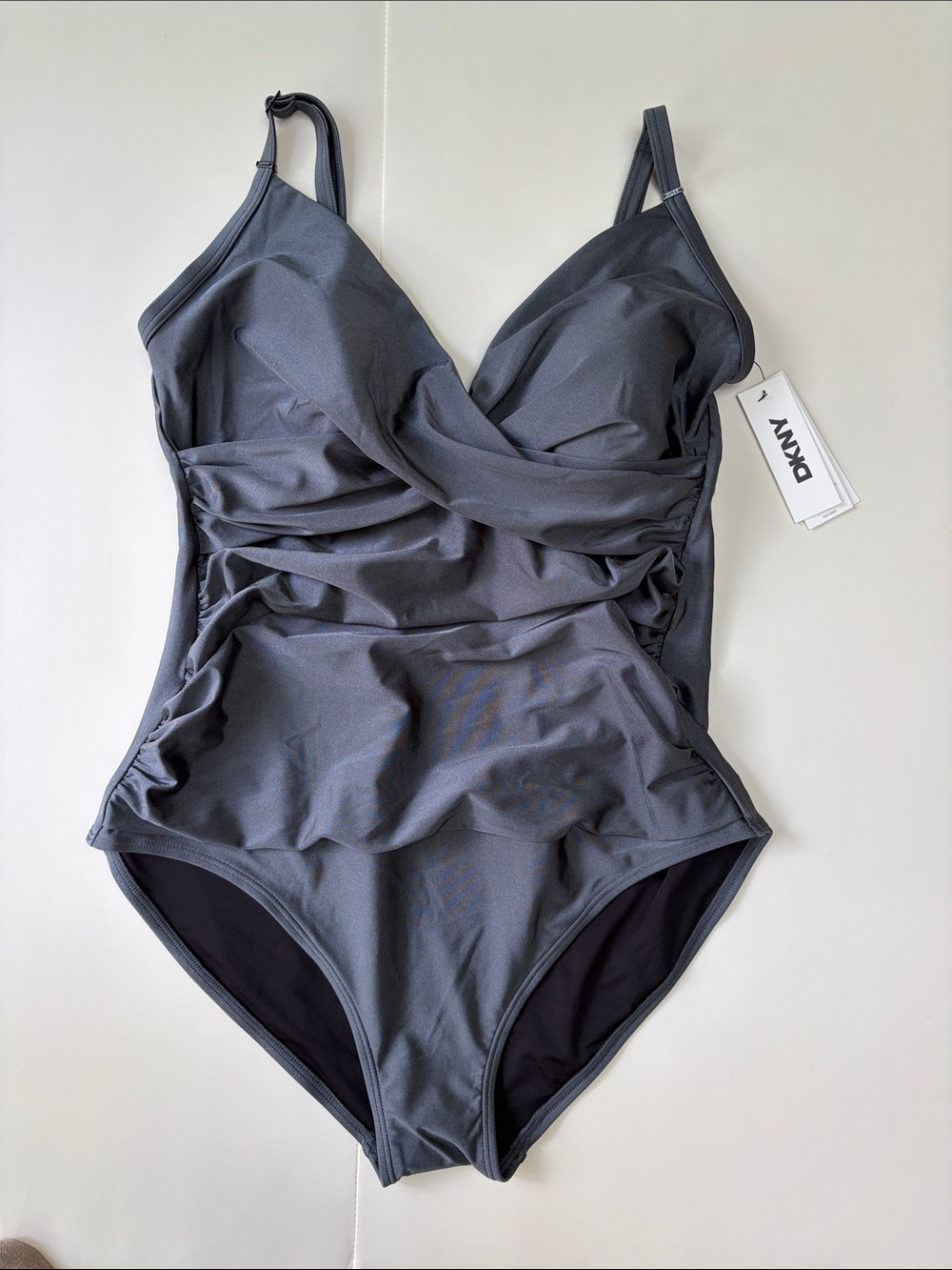 DKNY Dark Gray Ruched One-Piece Swimsuit